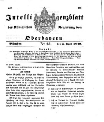 Intelligenzblatt der Königlichen Regierung von Oberbayern (Münchner Intelligenzblatt) Freitag 6. April 1849