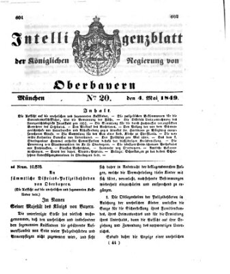 Intelligenzblatt der Königlichen Regierung von Oberbayern (Münchner Intelligenzblatt) Freitag 4. Mai 1849