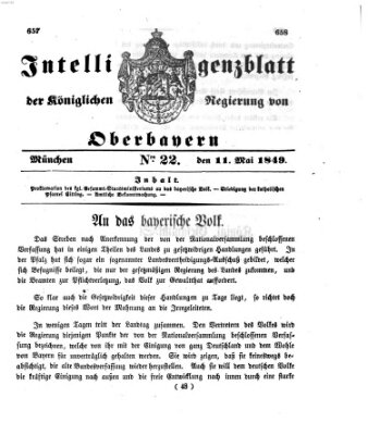 Intelligenzblatt der Königlichen Regierung von Oberbayern (Münchner Intelligenzblatt) Freitag 11. Mai 1849