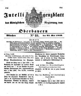 Intelligenzblatt der Königlichen Regierung von Oberbayern (Münchner Intelligenzblatt) Freitag 25. Mai 1849