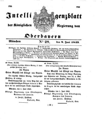 Intelligenzblatt der Königlichen Regierung von Oberbayern (Münchner Intelligenzblatt) Freitag 8. Juni 1849