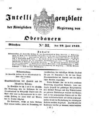 Intelligenzblatt der Königlichen Regierung von Oberbayern (Münchner Intelligenzblatt) Freitag 29. Juni 1849