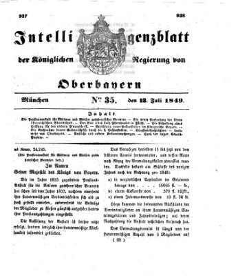 Intelligenzblatt der Königlichen Regierung von Oberbayern (Münchner Intelligenzblatt) Freitag 13. Juli 1849