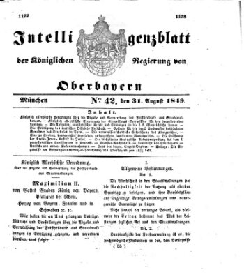 Intelligenzblatt der Königlichen Regierung von Oberbayern (Münchner Intelligenzblatt) Freitag 31. August 1849