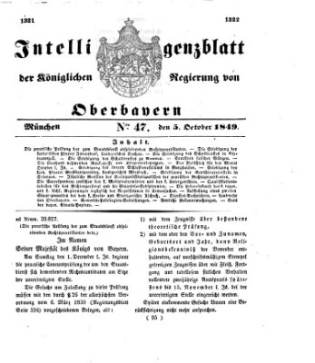 Intelligenzblatt der Königlichen Regierung von Oberbayern (Münchner Intelligenzblatt) Freitag 5. Oktober 1849