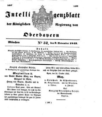 Intelligenzblatt der Königlichen Regierung von Oberbayern (Münchner Intelligenzblatt) Freitag 9. November 1849