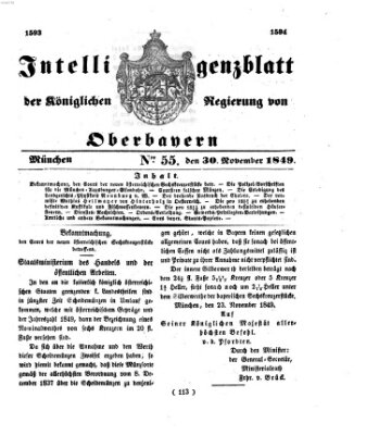 Intelligenzblatt der Königlichen Regierung von Oberbayern (Münchner Intelligenzblatt) Freitag 30. November 1849