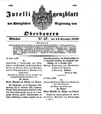 Intelligenzblatt der Königlichen Regierung von Oberbayern (Münchner Intelligenzblatt) Freitag 14. Dezember 1849