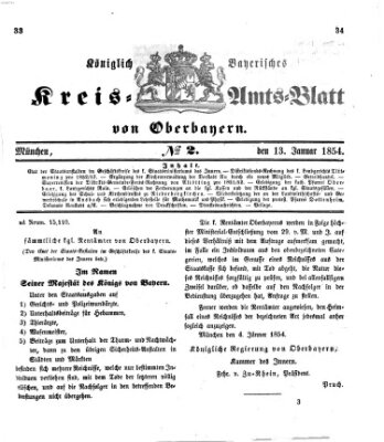 Königlich-bayerisches Kreis-Amtsblatt von Oberbayern (Münchner Intelligenzblatt) Freitag 13. Januar 1854