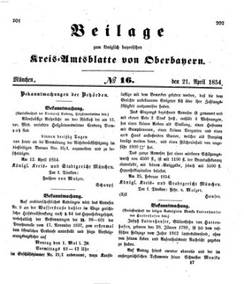 Königlich-bayerisches Kreis-Amtsblatt von Oberbayern (Münchner Intelligenzblatt) Freitag 21. April 1854