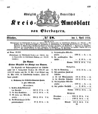 Königlich-bayerisches Kreis-Amtsblatt von Oberbayern (Münchner Intelligenzblatt) Samstag 1. April 1854