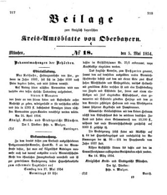 Königlich-bayerisches Kreis-Amtsblatt von Oberbayern (Münchner Intelligenzblatt) Freitag 5. Mai 1854