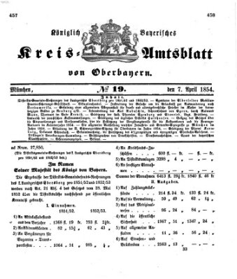 Königlich-bayerisches Kreis-Amtsblatt von Oberbayern (Münchner Intelligenzblatt) Freitag 7. April 1854