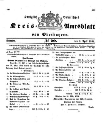 Königlich-bayerisches Kreis-Amtsblatt von Oberbayern (Münchner Intelligenzblatt) Samstag 8. April 1854