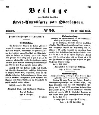 Königlich-bayerisches Kreis-Amtsblatt von Oberbayern (Münchner Intelligenzblatt) Freitag 19. Mai 1854