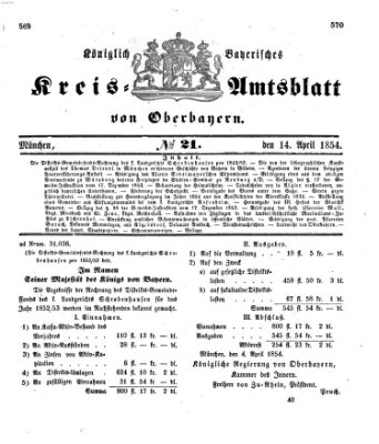 Königlich-bayerisches Kreis-Amtsblatt von Oberbayern (Münchner Intelligenzblatt) Freitag 14. April 1854