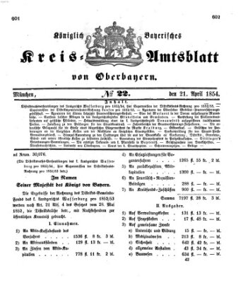 Königlich-bayerisches Kreis-Amtsblatt von Oberbayern (Münchner Intelligenzblatt) Freitag 21. April 1854