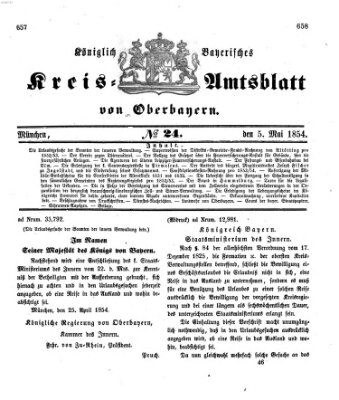 Königlich-bayerisches Kreis-Amtsblatt von Oberbayern (Münchner Intelligenzblatt) Freitag 5. Mai 1854