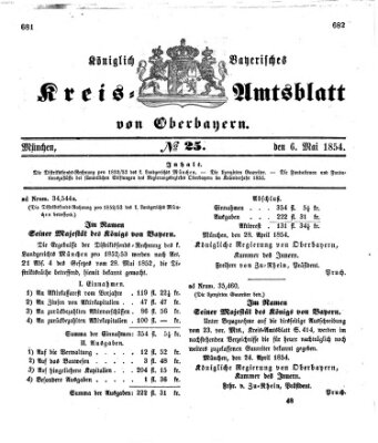 Königlich-bayerisches Kreis-Amtsblatt von Oberbayern (Münchner Intelligenzblatt) Samstag 6. Mai 1854