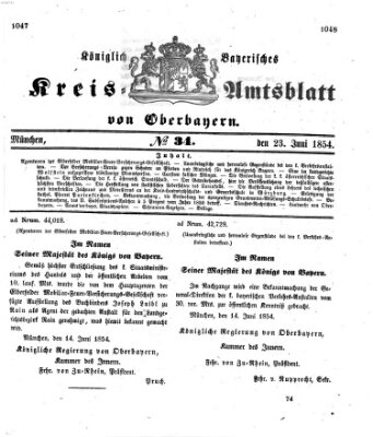 Königlich-bayerisches Kreis-Amtsblatt von Oberbayern (Münchner Intelligenzblatt) Freitag 23. Juni 1854