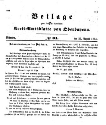 Königlich-bayerisches Kreis-Amtsblatt von Oberbayern (Münchner Intelligenzblatt) Freitag 25. August 1854