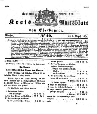 Königlich-bayerisches Kreis-Amtsblatt von Oberbayern (Münchner Intelligenzblatt) Freitag 4. August 1854