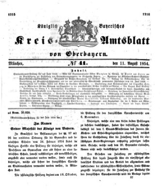 Königlich-bayerisches Kreis-Amtsblatt von Oberbayern (Münchner Intelligenzblatt) Freitag 11. August 1854