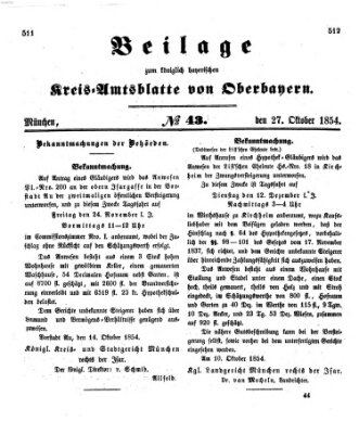 Königlich-bayerisches Kreis-Amtsblatt von Oberbayern (Münchner Intelligenzblatt) Freitag 27. Oktober 1854