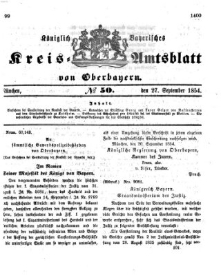 Königlich-bayerisches Kreis-Amtsblatt von Oberbayern (Münchner Intelligenzblatt) Mittwoch 27. September 1854