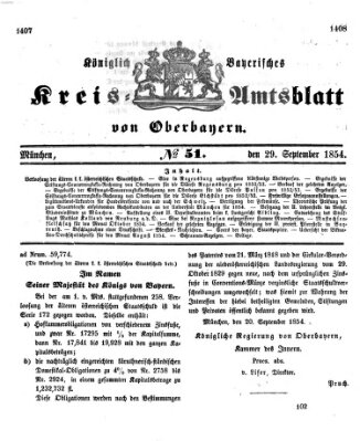 Königlich-bayerisches Kreis-Amtsblatt von Oberbayern (Münchner Intelligenzblatt) Freitag 29. September 1854