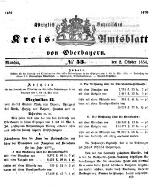 Königlich-bayerisches Kreis-Amtsblatt von Oberbayern (Münchner Intelligenzblatt) Montag 2. Oktober 1854