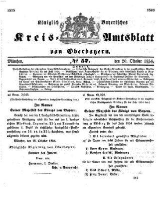 Königlich-bayerisches Kreis-Amtsblatt von Oberbayern (Münchner Intelligenzblatt) Freitag 20. Oktober 1854