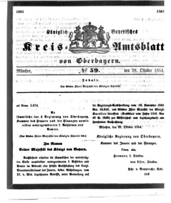 Königlich-bayerisches Kreis-Amtsblatt von Oberbayern (Münchner Intelligenzblatt) Samstag 28. Oktober 1854