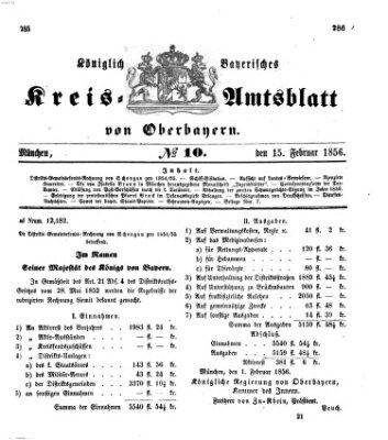 Königlich-bayerisches Kreis-Amtsblatt von Oberbayern (Münchner Intelligenzblatt) Freitag 15. Februar 1856