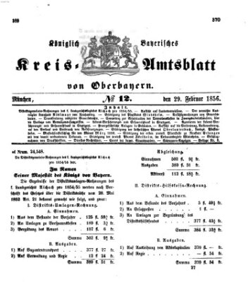 Königlich-bayerisches Kreis-Amtsblatt von Oberbayern (Münchner Intelligenzblatt) Freitag 29. Februar 1856