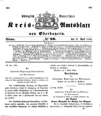 Königlich-bayerisches Kreis-Amtsblatt von Oberbayern (Münchner Intelligenzblatt) Freitag 11. April 1856