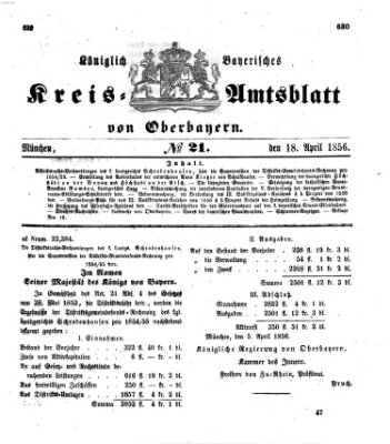 Königlich-bayerisches Kreis-Amtsblatt von Oberbayern (Münchner Intelligenzblatt) Freitag 18. April 1856