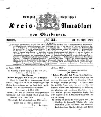 Königlich-bayerisches Kreis-Amtsblatt von Oberbayern (Münchner Intelligenzblatt) Freitag 25. April 1856