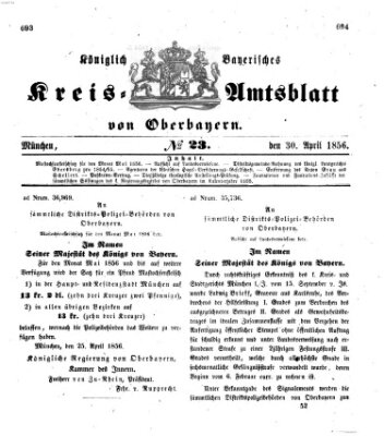 Königlich-bayerisches Kreis-Amtsblatt von Oberbayern (Münchner Intelligenzblatt) Mittwoch 30. April 1856