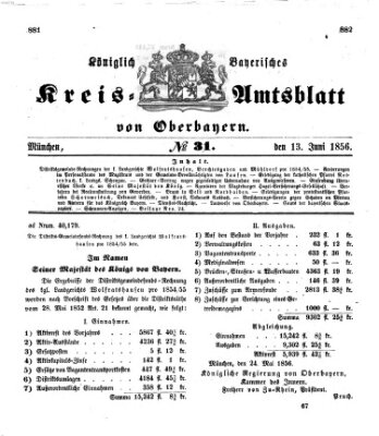 Königlich-bayerisches Kreis-Amtsblatt von Oberbayern (Münchner Intelligenzblatt) Freitag 13. Juni 1856