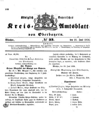 Königlich-bayerisches Kreis-Amtsblatt von Oberbayern (Münchner Intelligenzblatt) Samstag 21. Juni 1856