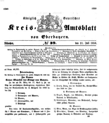 Königlich-bayerisches Kreis-Amtsblatt von Oberbayern (Münchner Intelligenzblatt) Freitag 11. Juli 1856