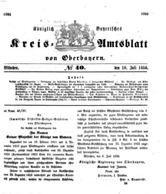 Königlich-bayerisches Kreis-Amtsblatt von Oberbayern (Münchner Intelligenzblatt) Freitag 18. Juli 1856