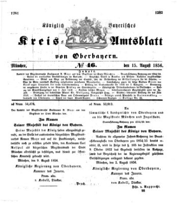 Königlich-bayerisches Kreis-Amtsblatt von Oberbayern (Münchner Intelligenzblatt) Freitag 15. August 1856