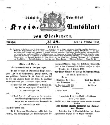 Königlich-bayerisches Kreis-Amtsblatt von Oberbayern (Münchner Intelligenzblatt) Freitag 17. Oktober 1856