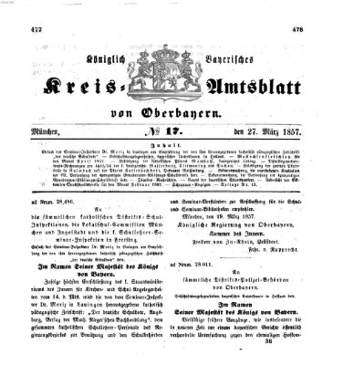 Königlich-bayerisches Kreis-Amtsblatt von Oberbayern (Münchner Intelligenzblatt) Freitag 27. März 1857