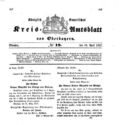 Königlich-bayerisches Kreis-Amtsblatt von Oberbayern (Münchner Intelligenzblatt) Freitag 10. April 1857