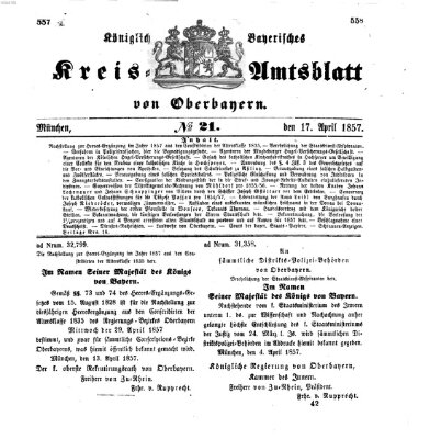 Königlich-bayerisches Kreis-Amtsblatt von Oberbayern (Münchner Intelligenzblatt) Freitag 17. April 1857