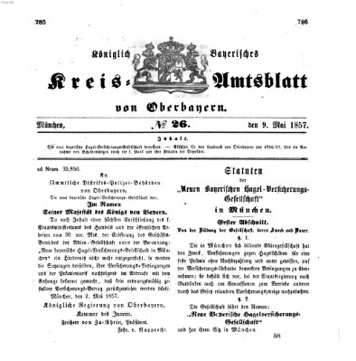 Königlich-bayerisches Kreis-Amtsblatt von Oberbayern (Münchner Intelligenzblatt) Samstag 9. Mai 1857