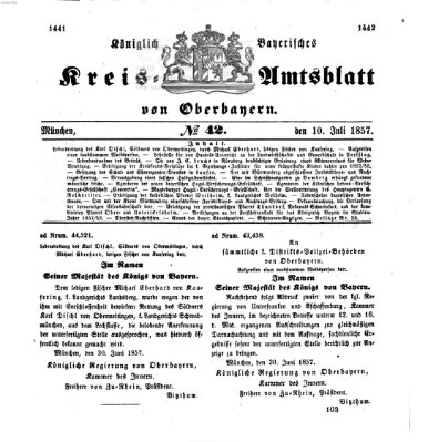 Königlich-bayerisches Kreis-Amtsblatt von Oberbayern (Münchner Intelligenzblatt) Freitag 10. Juli 1857